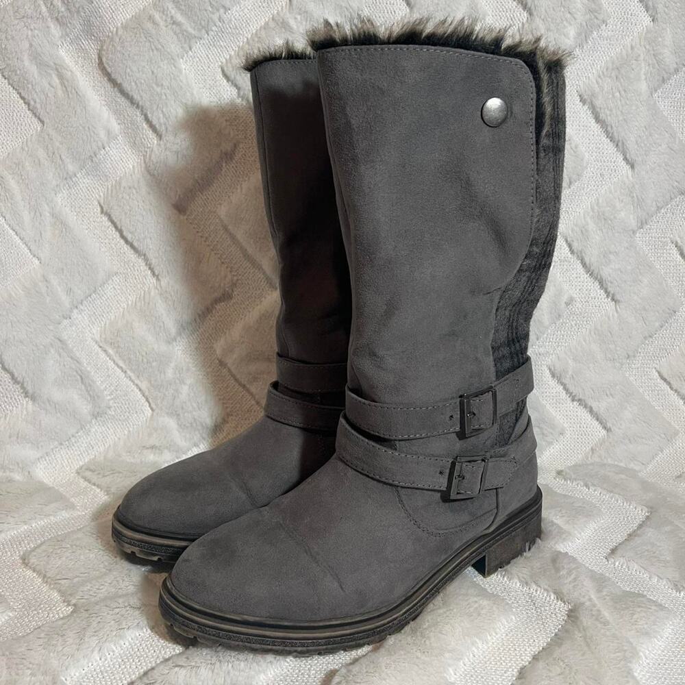 Grey suede fur lined boots